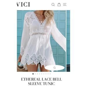 ViCi Etheral Lace Bell Sleeve Fairy Whimical Resort Beach Boho Fairy VNeck Eyele